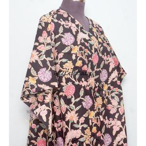 Vestido Kaftán Corto Ajustado con Cuello en V, Estampado Floral Indio, de Algodón Ecológico, para Mamás, Ropa de Playa, Ropa de Dormir, Informal - Product Image 5