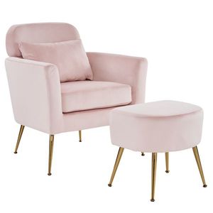 Single Flannelette Indoor Leisure Chair in <b>Pink</b> Half Disassembled with Gold Feet and Pedals Ottomans & <b>Stools</b> Product - Product Image 1