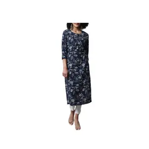 Nouvel arrivage Kurti long droit à col rond et imprimé floral avec coton teint et imprimé floral Style décontracté Kurti pour les femmes