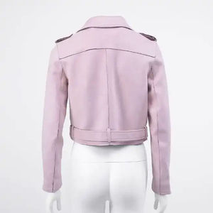 Chaqueta de Motocicleta para Mujer, 100% Cuero Vacuno Genuino, Bordada, Transpirable, con Capucha y Cordón Ajustable - Product Image 2