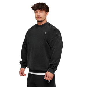 Sweat-shirt à col rond noir surdimensionné pour homme, en molleton épais, style streetwear décontracté - Product Image 4