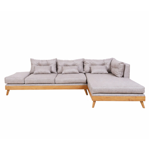 Juego de Sofás Seccionales de Teca Arunika en Forma de L, con Cojines Tapizados y Mesa de Centro, para Uso en Hoteles, Villas y Resorts - Product Image 1