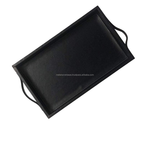 Bandeja de servicio de cuero PU azul marino Premium con asa cosida, organizador de escritorio impermeable, bandeja de valet para hogar, oficina, Hotel - Product Image 4