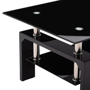 Modern Black Rectangle Coffee Table with Side Highlight Glass Top and Shelf for Living Room - Product Image 4