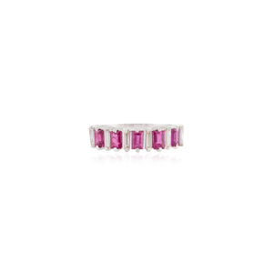 Classic Style Good Price Prong Set <b>Ruby</b> & Diamond 14K Pure White Gold Half <b>Eternity</b> Band <b>Ring</b> Customized Gemstone Fine Jewelry - Product Image 1