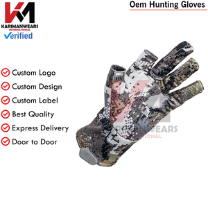 Gants de chasse mi-doigts imprimé camouflage en polyester unisexe pour activités de plein air avec accent orange - Product Image 3