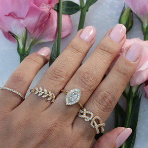 Impresionante Anillo de Oro de 14K con Diamante Cultivado en Laboratorio, Anillo de Hojas de Oro, Anillo de Rama de Olivo, Anillo Abierto Envolvente, Anillo con Diamantes Pavé, Anillo de Ramita de Oro - Product Image 5