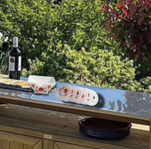 Export Quality 6 Piece <b>White</b> Marbal <b>Coaster</b> Set Stone <b>White</b> & red - Product Image 4