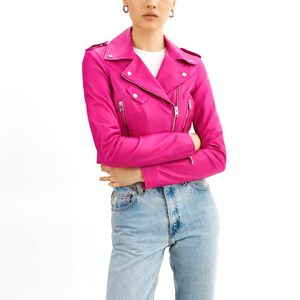 Genuine Leather Winter Motorcycle Jacket for Women Slim Fit Biker Custom Collar Zipper Front Custom Logo Embroidery Silk - Product Image 4