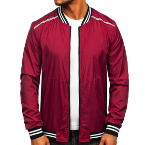 <b>Men's</b> Burgundy Lightweight Reflective Printed Bomber <b>Jacket</b> Full Sleeve Pullover Crew Neck Solid Color Polyester Varsity Style - Product Image 5
