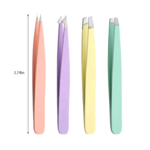 Ensemble de 4 pinces à épiler en acier inoxydable, couleur personnalisée, revêtement en poudre, pointe inclinée, kit d'outils de beauté de précision - Product Image 1
