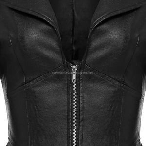 Chaqueta de Motociclista de Cuero Estilo Peplum Negra para Mujer, Transpirable, con Cierre de Cremallera, Cuello de Solapa, Manga Larga, Cintura Alta, Elegante y Ajustada - Product Image 3