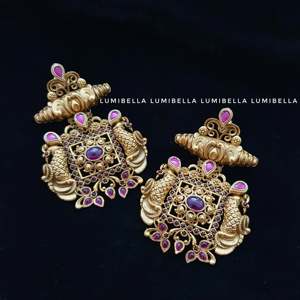 Peacock Pearl Hoop Drop Earrings-Gold Plated Princess Cut Studs - Product Image 3