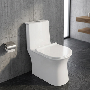 Inodoro de una pieza - Inodoro de cerámica de lujo con sifón de doble descarga, sin borde, para baño moderno - Product Image 5