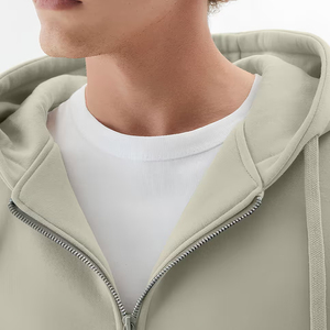 Sweat-shirt à capuche zippé pour homme, couleur unie, en molleton, coupe décontractée oversize, manches classiques, 100 % coton tricoté, pour l'automne et l'hiver - Product Image 4