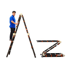 Échelles pliantes multifonctionnelles EN131 VIETLADDERS en aluminium noir 6063 à 4 segments, capacité de charge de 150 kg, design facile à plier - Product Image 1