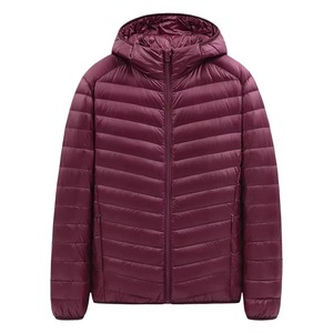 Athletic Lightweight White Hooded Duck Down <b>Jacket</b> for Mens Front Zipper up <b>Packable</b> Insulated Quilted Down Coat 6XL - Product Image 1