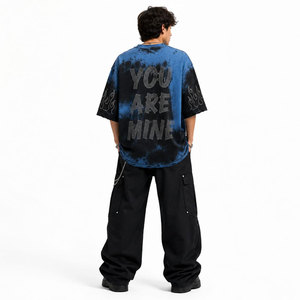 Men's Oversized Tie-Dye T-<b>Shirt</b> With Rhinestone Character Print And <b>Flame</b> Details O-Neck Short Sleeve Street Style Jersey Fit - Product Image 5