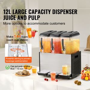 Dispenser di Bevande Commerciale in Acciaio Inox a 3 Serbatoi, 12 L/12,7 QT per Serbatoio, 370W, Macchina per Tè Freddo e Succhi per Feste - Product Image 2
