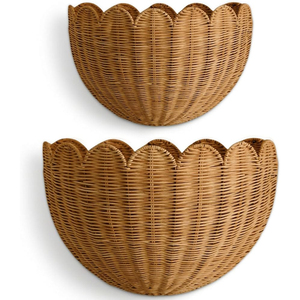 Cesta de pared de ratán ecológica al por mayor, cesta colgante de mimbre tejida a mano, organizador de almacenamiento montado en la pared con bolsillo para uso en la cocina - Product Image 6