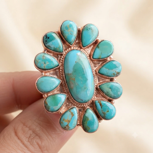 Mohave <b>Turquoise</b> Gemstone <b>Ring</b> 925 Silver Bezel Setting Bohemian Style Unisex Everyday Wear Gold Plated And Rose Gold Plated - Product Image 3
