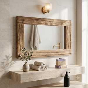 Rustic Solid Wooden Frame Wall <b>Mirror</b> Decorative Handcrafted Timber Framing Vanity Accent <b>Mirror</b> for Home Living Room Hotel Deco - Product Image 5