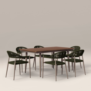 Juego de Mesa de Comedor Rectangular Resistente y Minimalista con Seis Sillas Cómodas para el Hogar, Muebles para Restaurante, Uso en Exteriores - Product Image 1