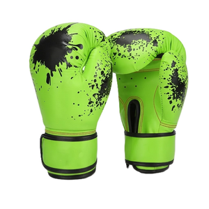 Gants de boxe verts en PU avec imprimé goutte de peinture noir, fermeture Velcro, protège-poignets, gants d'entraînement pour adultes, conception à doigts complets - Product Image 1
