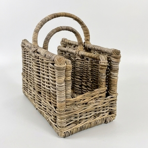 new modern minimalist wholesale rattan woven magazine holder rustic <b>wicker</b> storage basket home organizer <b>bins</b> with handles items - Product Image 1
