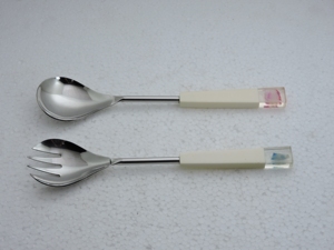 stainless steel salad <b>server</b> resin handle salad tools kitchen tools cutlery set spoon fork <b>buffet</b> wholesale export - Product Image 3