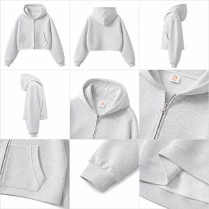 Custom Men's Cropped Zip Up Hoodie Oversized <b>Fleece</b> Sweatshirt OEM ODM Blank Casual Hooded <b>Jacket</b> Private Label Manufacturer - Product Image 6
