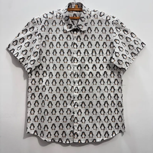 Camisa Casual Clásica de Manga Larga sin Cuello con Patrón Pintado a Mano, Tela de Velour 100% Algodón, Cierre de un Solo Botón - Product Image 3