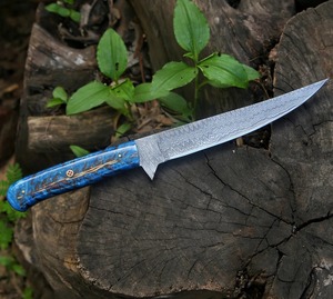 Cuchillo de Filetear Damasco de Alto Contenido de Carbono, Ecológico, Hecho a Mano, Venta al Por Mayor 2025, Logotipo Personalizado Disponible, Mango de Resina, Funda de Cuero - Product Image 2