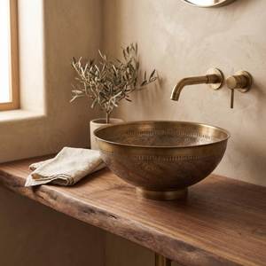 Decorative <b>Round</b> Brass Wash <b>Basin</b> Luxury Handmade Bathroom Vessel Sink Premium Countertop Bowl Stylish Interior Decoration Colle - Product Image 2