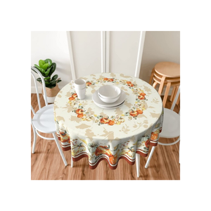 Peachy <b>Orange</b> Retro Floral Round Table Cloth Cotton Dining Table Cover Custom Size Custom Weight Sustainable OEM ODM India - Product Image 2
