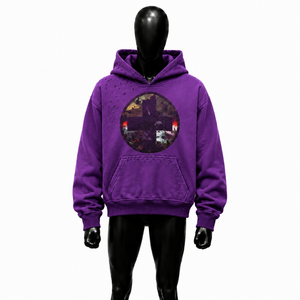 Sudadera Premium Morada para Hombre, Estilo Desgastado, con Gráfico de Cruz, Felpa Gruesa, Estilo Urbano, Informal, para el Campus - Product Image 1