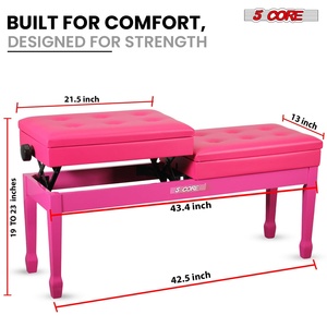 5 Core Duet Piano <b>Bench</b> 3.5 Inch <b>Padded</b> Cushioned Stool Wooden Heavy Duty Musician Chair w Storage - Product Image 3