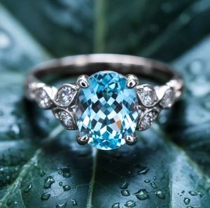 Anillo de Topacio Azul Corte Ovalado de Lujo en Plata de Ley 925 Chapado en Oro para Mujer, Regalo de Compromiso, Boda o Aniversario - Product Image 3