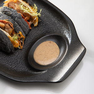 Plato Cuadrado Negro de Cerámica con Diseño de Roca para Servir Filetes y Salsas en Restaurantes Modernos, <span class=keywords><strong>Vajilla</strong></span> con Plato para Salsas, Venta al por Mayor - Product Image 5