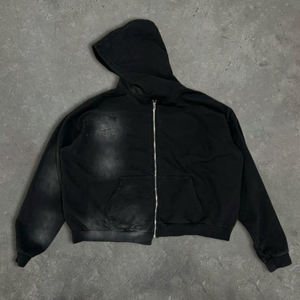 Men's Tracksuit <b>Cropped</b> Acid Wash Oversized Full <b>Zip</b> <b>up</b> Hoodie and Sweatpants for Men - Product Image 1