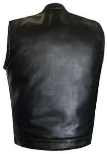 Chaleco de Cuero para Motociclistas, Estilo Club, Acolchado, con Costuras Rojas, para Hombre, Marca Hunt Club - Product Image 3