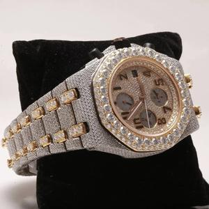 Durable Luxury Two Tone Moissanite <b>Watch</b> <b>for</b> <b>Men</b> High Quality Wristwatch Stainless Steel Rubber Strap Wholesale Price Iced <b>Watch</b> - Product Image 3