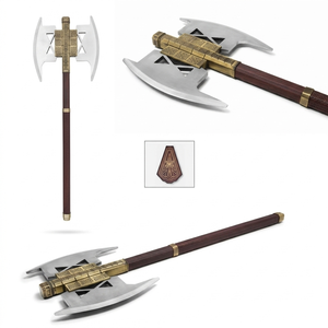 Réplique de l'axe de combat de Gimli de Le Seigneur des Anneaux, hache à double lame des Nains, qualité industrielle, manche en acier au carbone, support mural en bois - Product Image 4