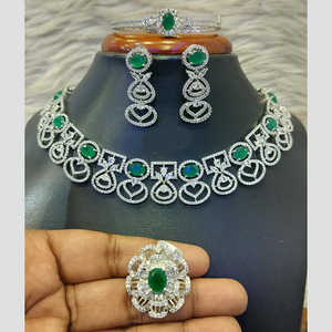 Conjunto de collar de diamantes americanos Chapado en plata 11065519GR-joyería fina elegante - Product Image 1