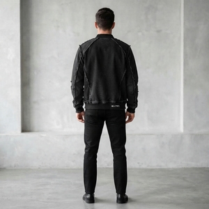 Blouson Bomber Noir Distressed pour Homme – Veste d'Hiver Streetwear – Vente en Gros – Blouson Décontracté Zippé pour Homme – Vêtement d'extérieur Tendance - Product Image 4