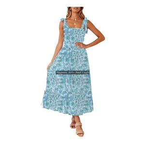 Robe chic en coton pour femme, style décontracté, imprimé floral, bretelles spaghetti, pour l'été et l'automne, magnifique motif imprimé à la main - Product Image 4