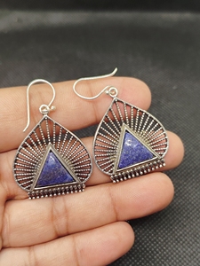 Elegant and Luxurious Brass Fine <b>Cuff</b> <b>Earrings</b> in Lapis Lazuli <b>Earrings</b> - Product Image 4