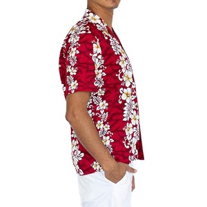 Chemise hawaïenne rouge à fleurs pour homme, manches courtes, col rabattu, imprimé respirant, chemise de vacances d'été - Product Image 2