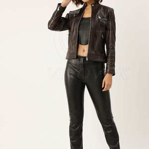 Veste en cuir véritable de haute qualité pour femmes, veste tendance avec logo uni pour la saison automne-hiver - Product Image 3