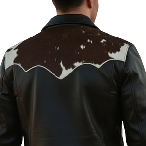 Chaqueta Bomber de Cuero Genuino con Parches de Piel de Vaca, Manga Larga, Cuello Alto, Cierre de Botón, Largo Regular, Estilo Otoñal, para Motocicleta - Product Image 3